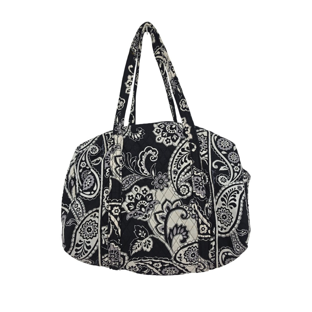 Vera Bradley Tote Bag Midnight Paisley Black White Quilted Cotton Travel Weekend